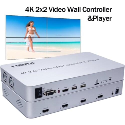 4K LCD TV Splicer Large Screen Splicing 2X2 HDMI Video Wall Controller HDTV Processor U Disk Player Support USB Mouse & Keyboard