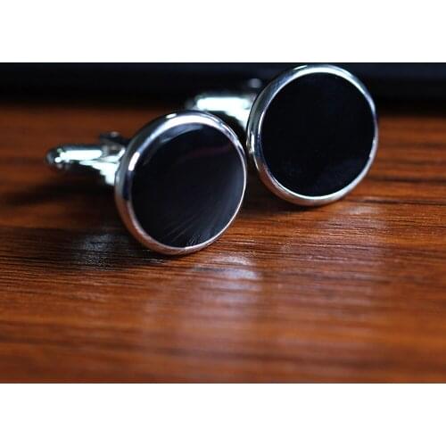 [new] High Quality Simple Round Mens Cufflinks Black Plain Buttons Cuff Links for Men Bussiness