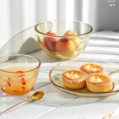 New Glass Dinnerware Set Amber Clear Dishes Set Round Serving Plate Dinnerware Set Plate Dish Bowl Tableware Set Dishwasher safe