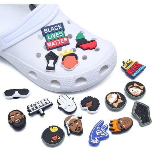 Single Sale 1PCS Shoe Charms Shoe Buckles PVC JIBZ For Croc Shoe Charm Black lives matter fist Christmas Present BGM BLM