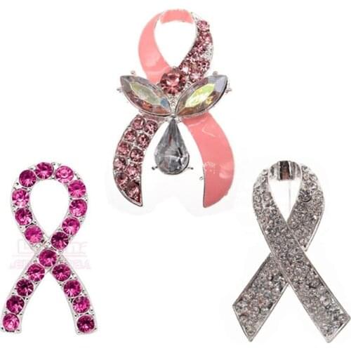 Wholesale Interchangeable Rhinestone Brooches Breast Cancer Awareness Pin Ribbon Brooches