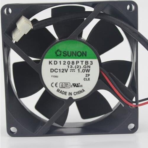 Original KD1208PTB3 8025 1.0W 80*80*25MM 8cm DC 12V 2-wire power supply cabinet cooling fan
