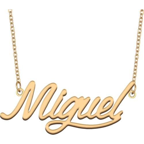 Miguel Name Necklace for Women Stainless Steel Jewelry 18k Gold Plated Nameplate Pendant Femme Mother Girlfriend Gift