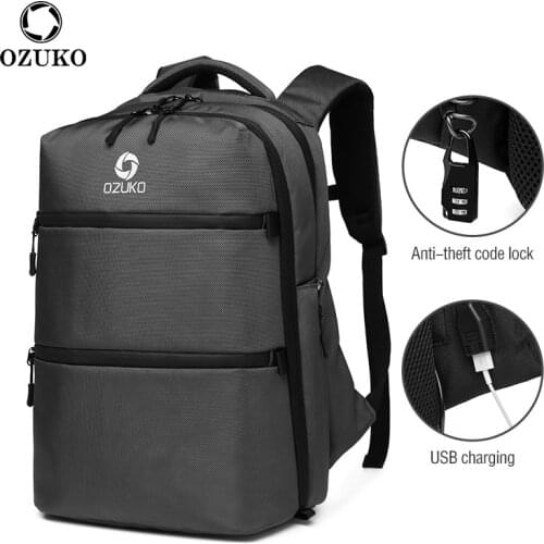 OZUKO New Fashion Anti-theft Backpack for Male Multifunction Teenager Schoolbag USB Charge Waterproof Backpacks Travel Bag