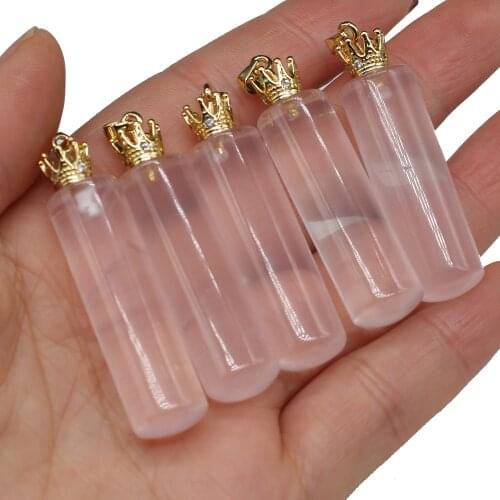 Natural Stone Pendants Cylindrical Crown Bail Rose Quartzs Stone Charms Pink Crystal for Jewelry Making Necklace Earrings DIY