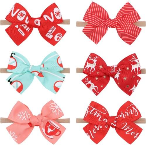 New Christmas Print Baby Headband Cute Bowknot Girls Head Bands Turban Newborn Elastic Hair Bands Headbands Kid Hair Accessories
