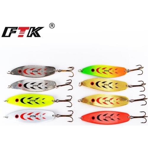 FTK Spinner Bait Fishing Lures 1PC 20\30g Paillette Metal Wobblers Arttificial Spoon Lure Carbon Steel Treble Hooks Pike Carp