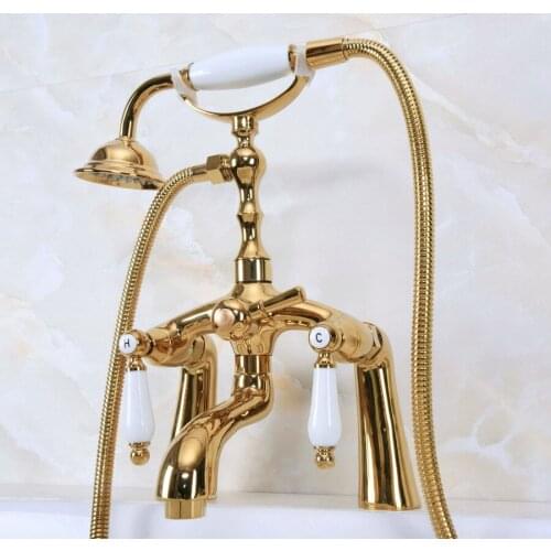 Luxury Gold Color Brass Bath Tub Faucet Ceramic Handle Hand held Shower Head Faucet Mixer Tap Lna132