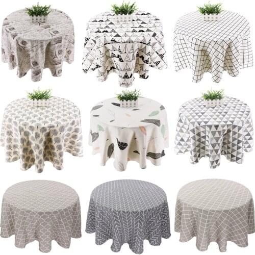 Tablecloth Cotton Linen Round Table Cloth Nordic Table Cover for Home Wedding Party Decoration Printed White Yellow table cloth