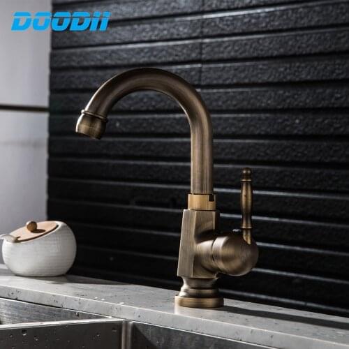Antique bronze finish Brass Basin kitchen Faucet Hot And Cold Water 360 Rotation Single Handle Mixer Tap DOODII
