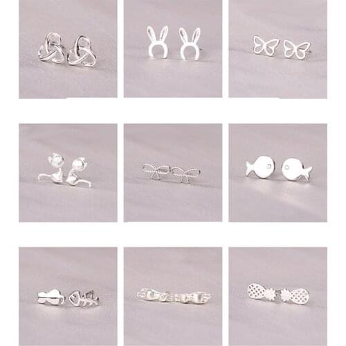925 Sterling Silver Splicing Cute Animal Stud Earrings For Women Casual Style Girl Earings Personality Jewelry