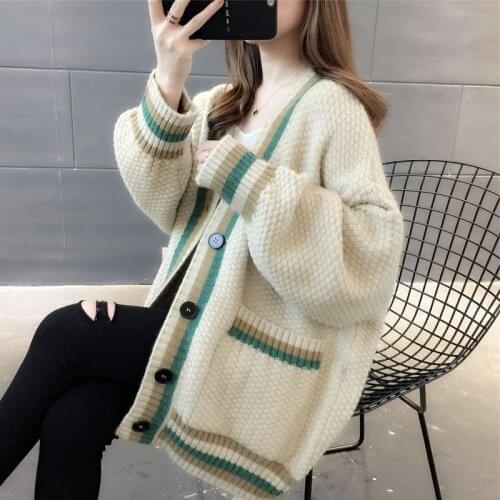 Sweater Cardigan Jacket Womens 2020 Autumn and Winter New Single-Breasted Loose Mid-Length Versatile Knitted Sweater Casual Top
