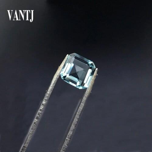VANTJ Aquamarine Loose Gemstones Sky Blue Topaz Asscher 10mm 4.3ct for Women Silver Gold Diy Jewelry