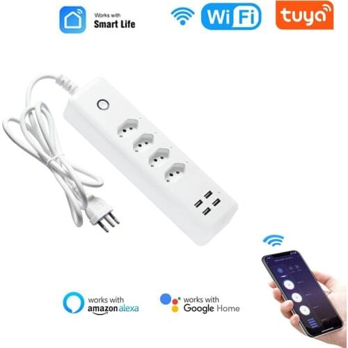Wifi Smart Power Strip 4 BR Standard Outlets Plug With 4 USB Charging Port App Remote Timing Voice Control For Alexa Google Home