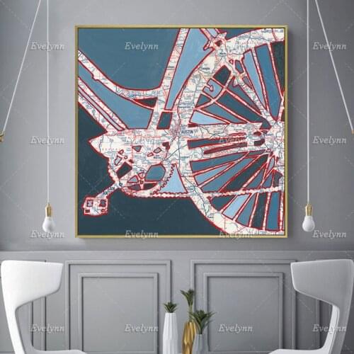 Bike Map Poster Austin, Temple, Georgetown, University of Texas Oil Painting Posters and Prints on Canvas Wall Art Picture Decor