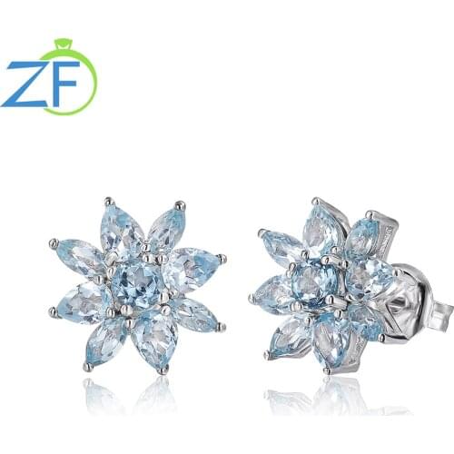 GZ ZONGFA Luxury Custom Natural Sky Blue Topaz Anniversary Gift Jewelry Flower Earrings For Women