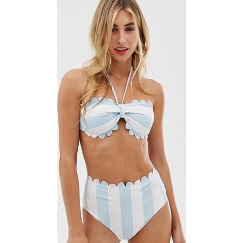 Swimsuit 2021 New Neck Strap Sexy High Waist Striped Bikini 2 Piece Set Womens Push Up White Pastel Girl Swimwear Bachelorette