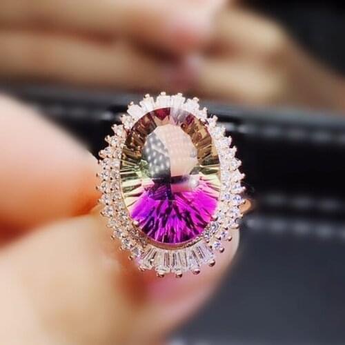 Ametrine shiny ring Per jewelry 10*14mm 7ct colorful gemstone 925 sterling silver Fine jewelry Women luxury rings J292108