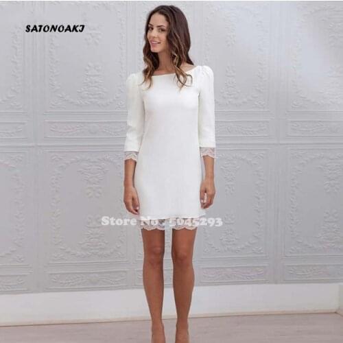 Simple Short Beach Wedding Dresses 2021 Sheath 3/4 Sleeve Lace Backless Bridal Gown Robe De Mariee Vestidos Sukienki Online Shop