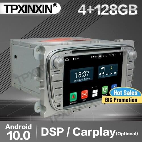 128G Carplay Car Radio 2 Din Stereo Receiver Android 10 For Ford Mondeo 2007 2008 2009 2010 Silver GPS Player Audio Head Unit