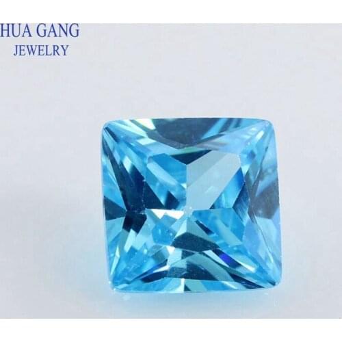 2x2~10x10mm 5A Sea Blue Square Shape Princess Cut CZ Stone Synthetic Gems Cubic Zirconia For Jewelry