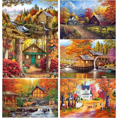 5D DIY Diamond Painting Scenery Cross Stitch Landscape House Diamond Embroidery Full Square Round Drill Home Decor Manual Gift