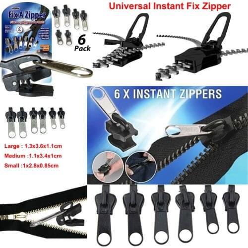6Pcs/Set Universal Instant Fix Zipper Repair Kit Replacement Zip Slider Teeth Zippers For Sewing Clothes DIY Tools zipper