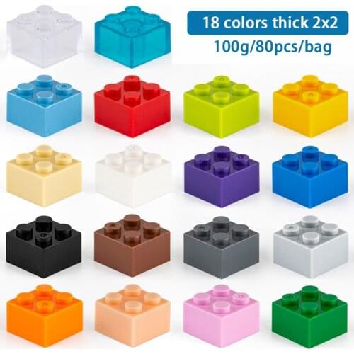 Aquaryta 80pcs Creative Brick Thick 2x2 3003 DIY Basics Enlighten Building Block Classic Set Compatible Assembles Particles Toys