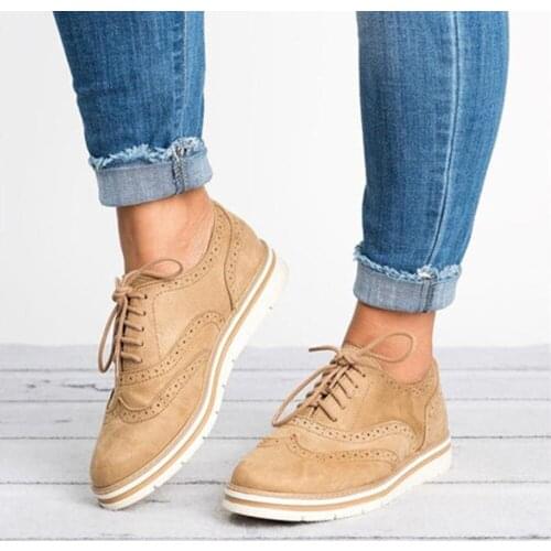 Akexiya Plus Size 43 Women Flat Platform Shoes Oxfords British Style Ladies Creepers Brogue Shoes For Female Lace Up Footwear
