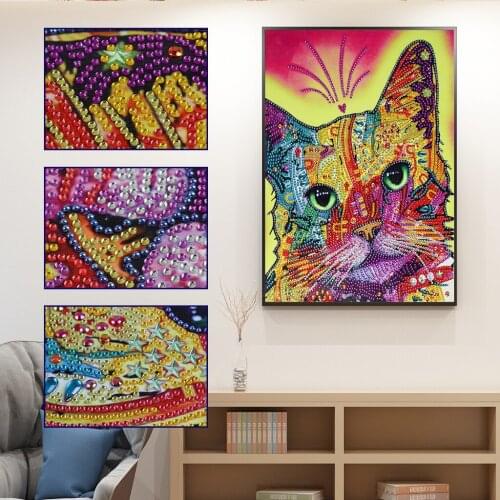 Cute Cat 5D DIY Diamond Painting Special Shaped Partial Drill Rhinestones Handwork Mosaic Wall Painting Craft Kits Home Decor
