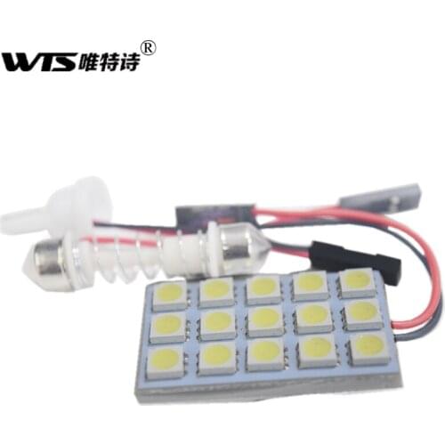 Free Shipping 100pcs car led dome light 15SMD 5050 LED Car Panel light Interior Room Dome Car Light Bulb Lamp with 2 Adapters