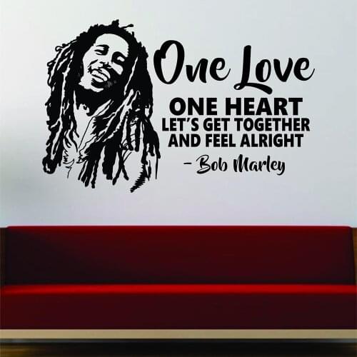 Bob Marley People One Love One Heart Quote Vinyl Wall Decal Home Decor Art Mural Removable Wall Stickers
