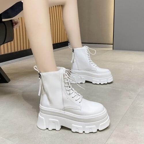 2021 Autumn Winter Women Thick Sole Ankle Boots Luxury Platform Casual Boots Womens 8cm High Heels Wedge Shoes Woman Sneakers