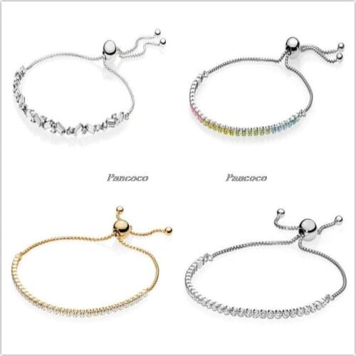925 Sterling Silver Bracelet Classic Tennis Sparkling Strand Adjust Bracelet Fit Women Bead Charm Diy Pandora Jewelry