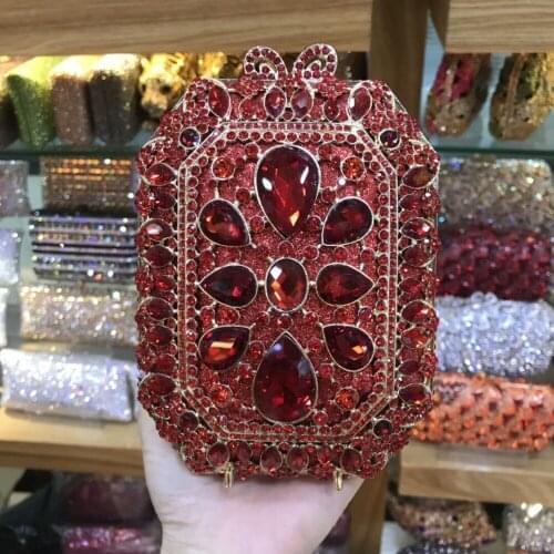 XIYUAN BRAND Royal blue/champagne/red Crystal Women Metal Evening Clutch Bags Wedding Cocktail Banquet Minaudiere Handbag Purse