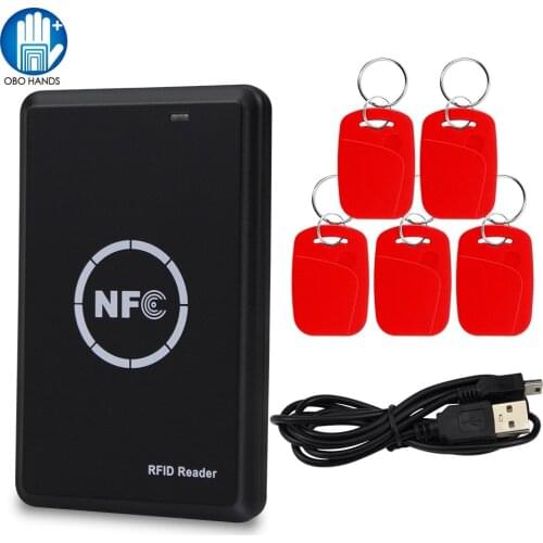 RFID NFC Duplicator ID/IC Card Reader Writer Encrypted Decoder USB Copier with 125KHz/13.56MHz Dual Frequency Writable Key fobs