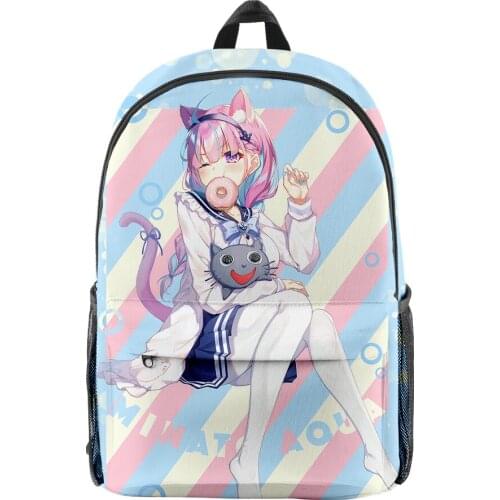 WAWNI HOLOLIVE VTuber minato aqua 3D Merch Oxford Cloth Shoulder Backpack Printed Multi Casual Student School Bag