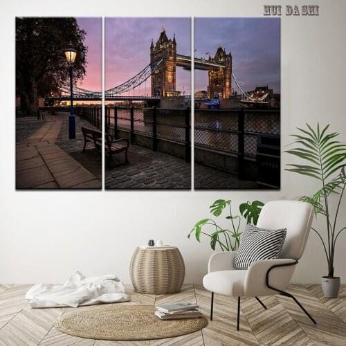 Canvas Paintings Wall Decoration Home Decor 3 Panel Unframed Canvas Photo Prints London Tower Bridge Nightfall Wall Art Picture