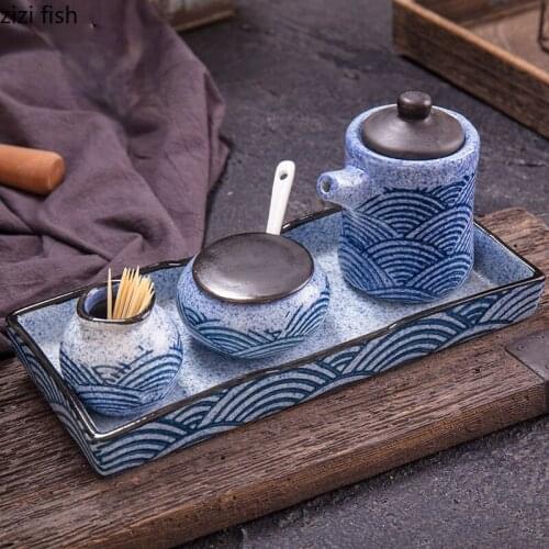 European-style Wave Fish-shaped Ceramic Seasoning Pot Oil Pot Vinegar Bottle Kitchen Utensils Pepper Salt Shaker Home Decoration