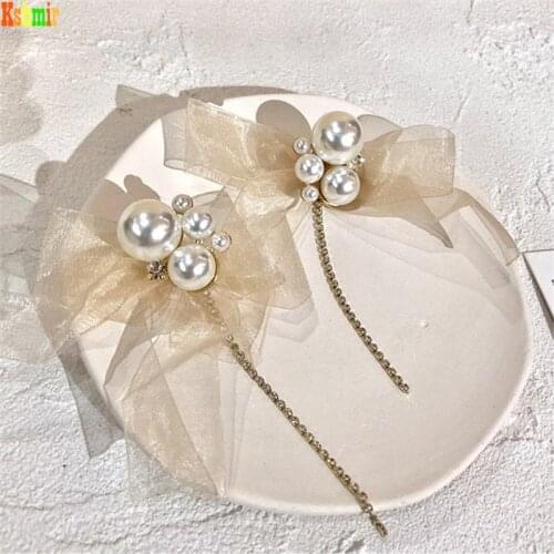 Kshmir Geometric vintage earrings Ribbon earrings pearl bow ribbon long tassel earrings fairy earrings 2020