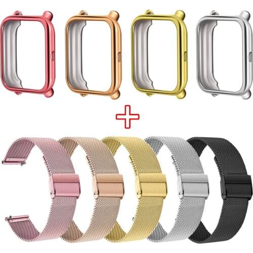 2in1 Metal Wrist Strap Watch Case For Xiaomi Amazfit GTS 2 Mini / Bip U / Lite Protective Cover Replacement Bracelet Watch Band