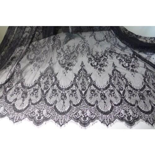 Soft Chantilly Eyelash Lace Fabric In Black/White Floral Embroidery DIY Gauze Lace Fabric Garment Cloth Net Fabric 150CM Wide