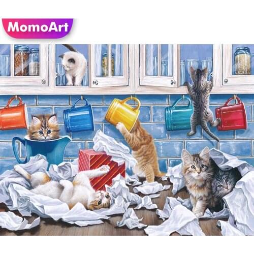 MomoArt 5D DIY Diamond Painting Cat Animal Rhinestones Diamond Mosaic Cross Stitch Set Embroidery New Arrival Home Decor