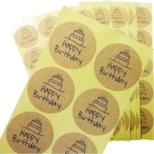 100 Pcs/lot "Happy Birthday" Seal Sticker Kraft Paper Adhesive Stickers For Homemade Bakery & Gift Packaging Scrapbooking