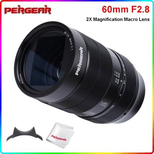 Pergear 60mm F2.8 2X Magnification Ultra-Macro Lens for Sony E-mount Fuji X-mount M4/3 Nikon Z-mount A6600 A6500 X-T3 Z6 Cameras