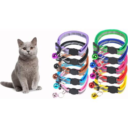 Cat Dog Collar Neck Ring Necklace Bell Reflective Breakaway Pet Products Safety Elastic Adjustable With Soft Material Pet Collar