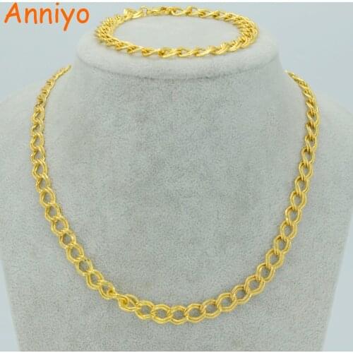 Anniyo Thin Chain Necklace Bracelets for Women,Gold Color Fashion Africa Jewelry set (50cm Necklaces,21cm Bracelet) #040006
