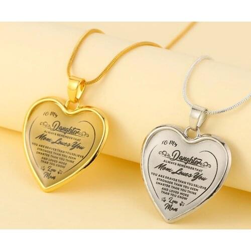 To My Daughter Love Mom Heart Necklace Jewelry Gold Silver Color Chain Necklace Women Girls Family Gifts