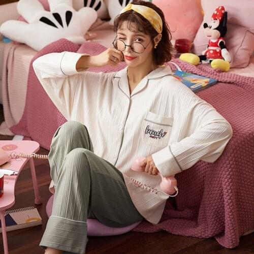 Womens Pajamas Set New Fashion Students Homewear Spring Autumn Sleepwear Female Cotton Home Clothes Pijama Mujer Invierno 3XL