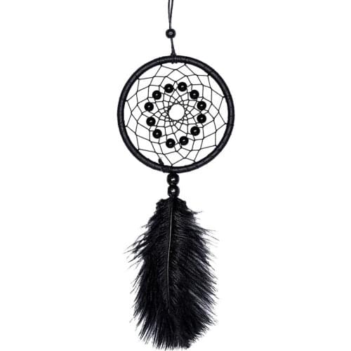 Dream Catcher Handmade Beaded Feather Hanging Pendant Decoration Circular Net Car Suspension Home Ornaments Gift (Black)